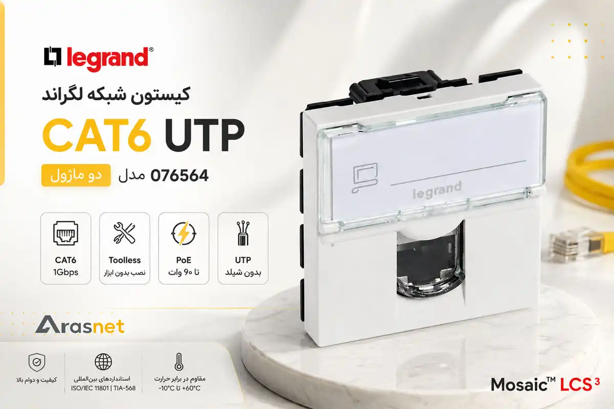 بنر معرفی کیستون شبکه لگراند Cat6 UTP دو ماژول مدل 076564 سری Mosaic LCS3
